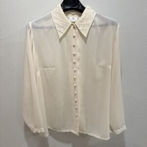 Vintage Susan Bristol Sheer Button-Up — Embroidered Collar — Size 14W — Like New